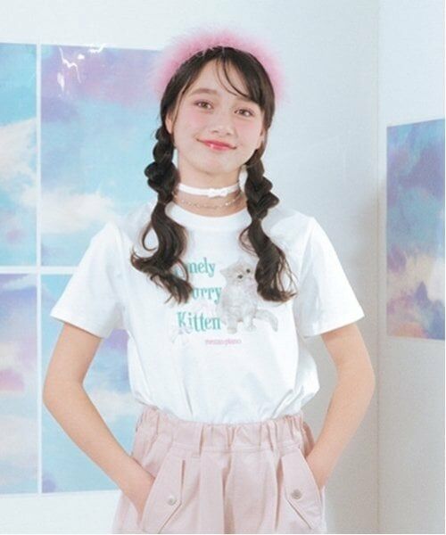 mezzo piano junior / メゾピアノジュニア Tシャツ | 【接触冷感】Lonely Kitten Tシャツ（オフ ホワイト）