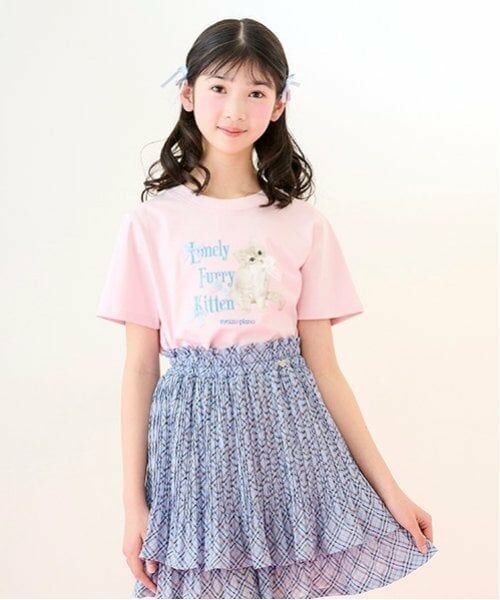 mezzo piano junior / メゾピアノジュニア Tシャツ | 【接触冷感】Lonely Kitten Tシャツ（ライト ピンク）