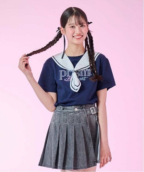 mezzo piano junior / メゾピアノジュニア Tシャツ | 【接触冷感】3WAYセーラーTシャツ（紺）