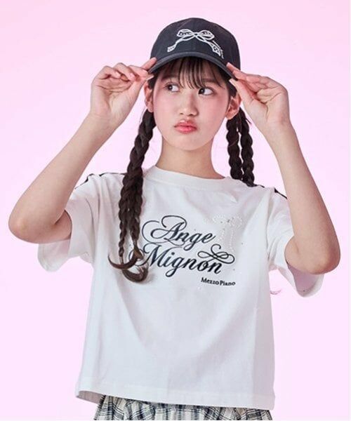 mezzo piano junior / メゾピアノジュニア Tシャツ | 【接触冷感】袖レースラインTシャツ（オフ ホワイト）
