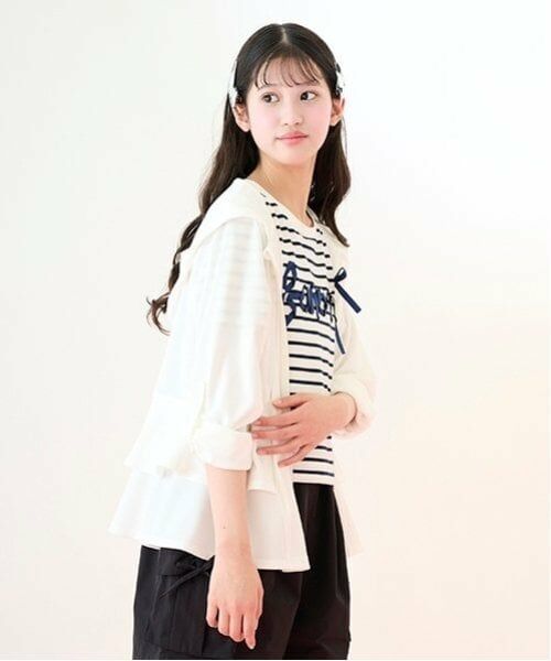 mezzo piano junior / メゾピアノジュニア 水着・スイムグッズ | 【接触冷感・UVカット・耐塩素】フリルラッシュガード（オフ ホワイト）