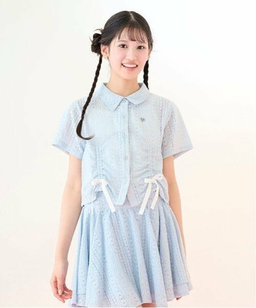 mezzo piano junior / メゾピアノジュニア シャツ・ブラウス | 【ニコ☆プチ掲載】アソート素材クシュっとリボンシャツ＆キャミソールセット（ライト ブルー）