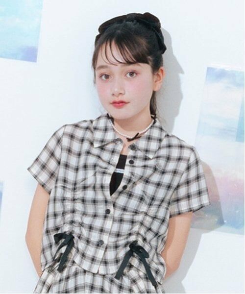 mezzo piano junior / メゾピアノジュニア シャツ・ブラウス | 【ニコ☆プチ掲載】アソート素材クシュっとリボンシャツ＆キャミソールセット（黒）