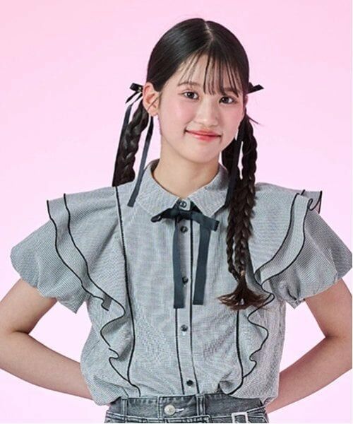 mezzo piano junior / メゾピアノジュニア シャツ・ブラウス | 【ニコ☆プチ掲載】Wフリルブラウス（黒）