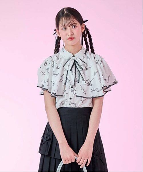 mezzo piano junior / メゾピアノジュニア シャツ・ブラウス | ケープフリルブラウス（黒）