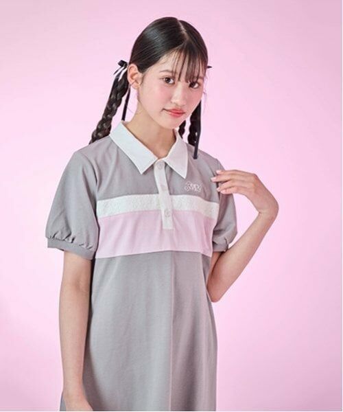 mezzo piano junior / メゾピアノジュニア ミニ丈・ひざ丈ワンピース | 【接触冷感】切り替えポロワンピース（グレー）
