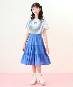 mezzo piano junior / メゾピアノジュニア ミニ丈・ひざ丈ワンピース | リボン＆ティアードドッキングワンピース