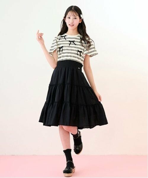 mezzo piano junior / メゾピアノジュニア ミニ丈・ひざ丈ワンピース | リボン＆ティアードドッキングワンピース | 詳細11