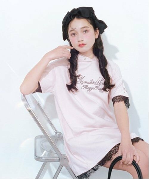 mezzo piano junior / メゾピアノジュニア ミニ丈・ひざ丈ワンピース | 【ニコ☆プチ掲載】【接触冷感】レーストリミングパーカミニワンピース（ピンク）