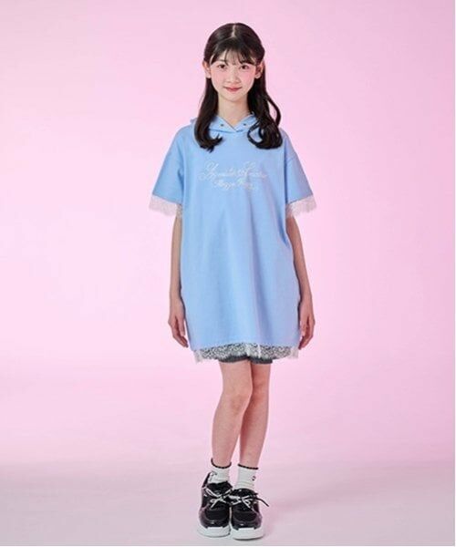 mezzo piano junior / メゾピアノジュニア ミニ丈・ひざ丈ワンピース | 【ニコ☆プチ掲載】【接触冷感】レーストリミングパーカミニワンピース（サックス）