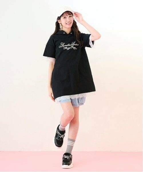 mezzo piano junior / メゾピアノジュニア ミニ丈・ひざ丈ワンピース | 【ニコ☆プチ掲載】【接触冷感】レーストリミングパーカミニワンピース（黒）