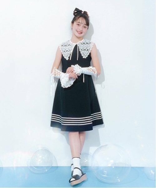 mezzo piano junior / メゾピアノジュニア ミニ丈・ひざ丈ワンピース | 【ニコ☆プチ掲載】レース衿つきマリンワンピース（紺）