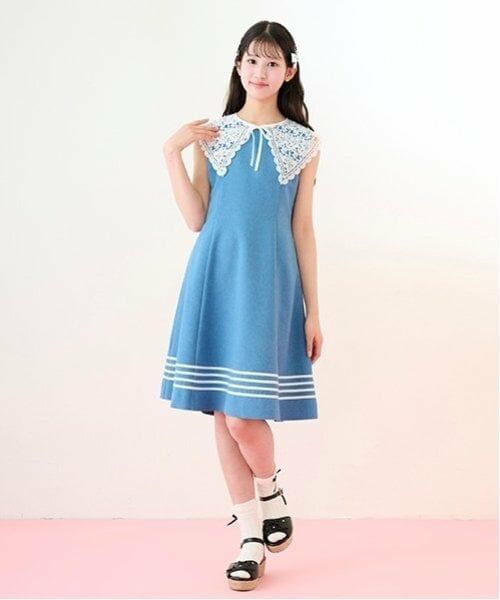 mezzo piano junior / メゾピアノジュニア ミニ丈・ひざ丈ワンピース | 【ニコ☆プチ掲載】レース衿つきマリンワンピース（ブルー）