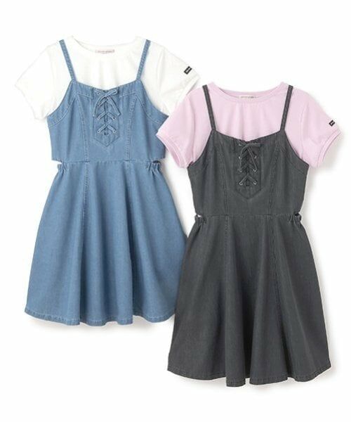 mezzo piano junior / メゾピアノジュニア ミニ丈・ひざ丈ワンピース | 【接触冷感】サイドスリットレースアップジャンスカセット | 詳細13