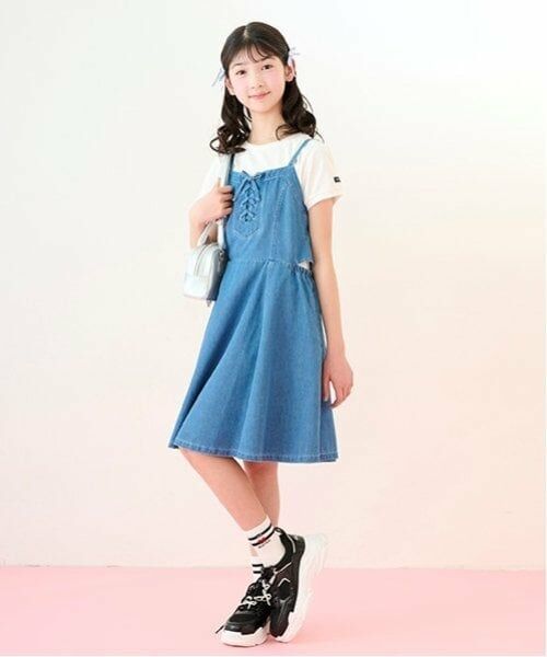 mezzo piano junior / メゾピアノジュニア ミニ丈・ひざ丈ワンピース | 【接触冷感】サイドスリットレースアップジャンスカセット | 詳細18