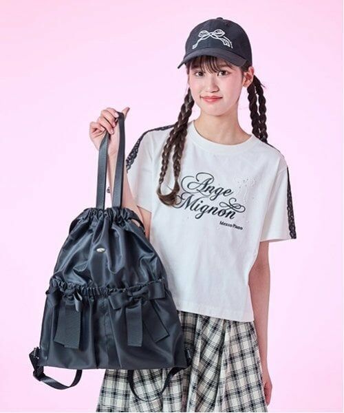 mezzo piano junior / メゾピアノジュニア リュック・バックパック | 【A4対応】【撥水】リボンポケットナップサック（黒）