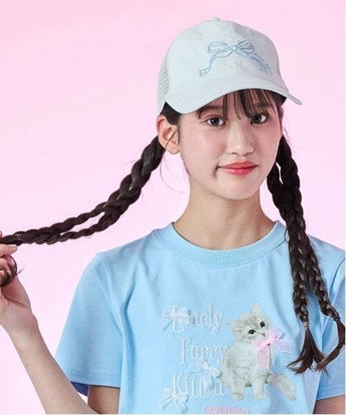 mezzo piano junior / メゾピアノジュニア キャップ | 【冷感】リボン刺しゅうメッシュキャップ（オフ ホワイト）