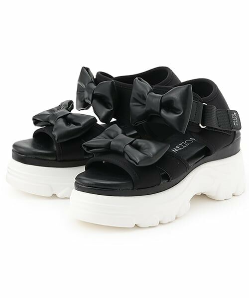 mezzo piano junior / メゾピアノジュニア サンダル | ダブルリボンスポサン(黒)