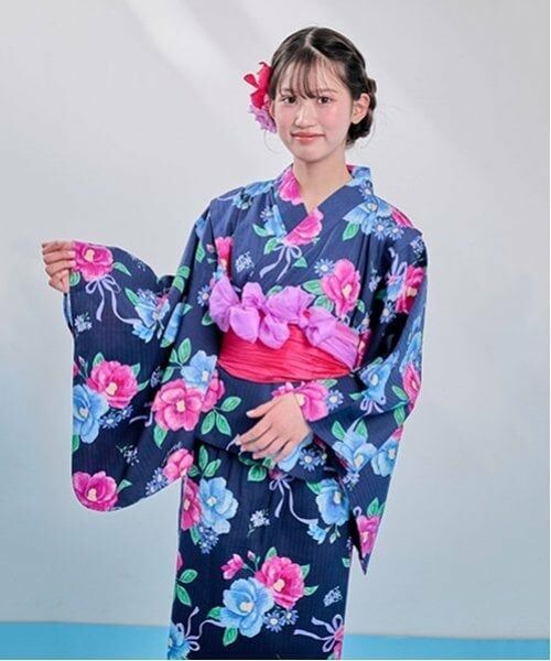 mezzo piano junior / メゾピアノジュニア 着物・浴衣・小物類 | 【接触冷感】椿柄2WAY浴衣（紺）