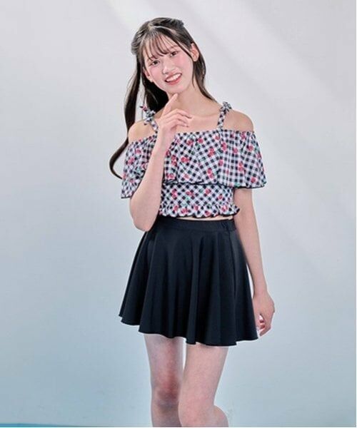 mezzo piano junior / メゾピアノジュニア 水着・スイムグッズ | 【SWIM】チェリー柄フリル swim wear(2WAY)（黒）
