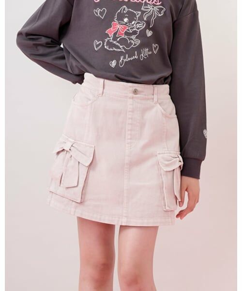 mezzo piano junior / メゾピアノジュニア ショート・ハーフ・半端丈パンツ | リボンフラップカーゴスカパン（ピンク）