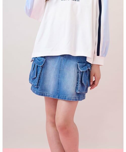 mezzo piano junior / メゾピアノジュニア ショート・ハーフ・半端丈パンツ | リボンフラップカーゴスカパン（ブルー）