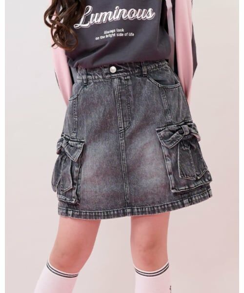 mezzo piano junior / メゾピアノジュニア ショート・ハーフ・半端丈パンツ | リボンフラップカーゴスカパン（黒）