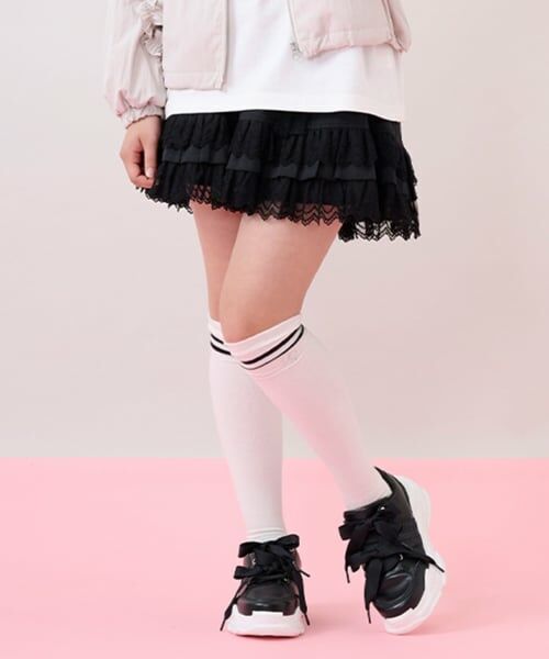 mezzo piano junior / メゾピアノジュニア ミニ・ひざ丈スカート | レースティアードスカート（黒）