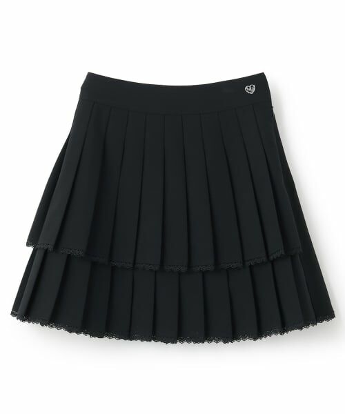 mezzo piano junior / メゾピアノジュニア ショート・ハーフ・半端丈パンツ | トリムレース2段プリーツスカパン（黒）