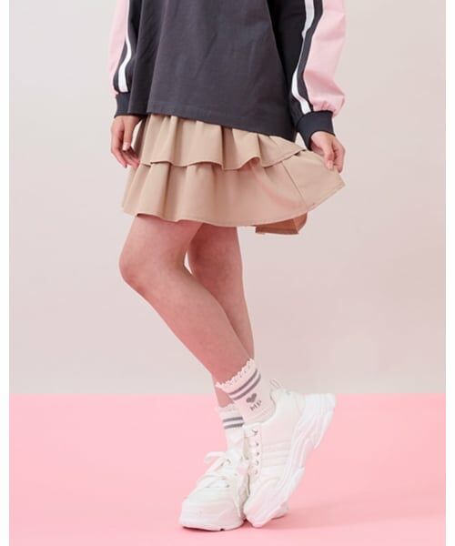 mezzo piano junior / メゾピアノジュニア ショート・ハーフ・半端丈パンツ | ハートバックルベルトつきティアードスカパン（ベージュ）