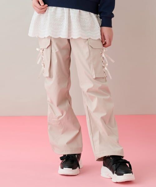 mezzo piano junior / メゾピアノジュニア その他パンツ | 【吸水速乾】レースアップリボンポケットカーゴパンツ（薄ベージュ）