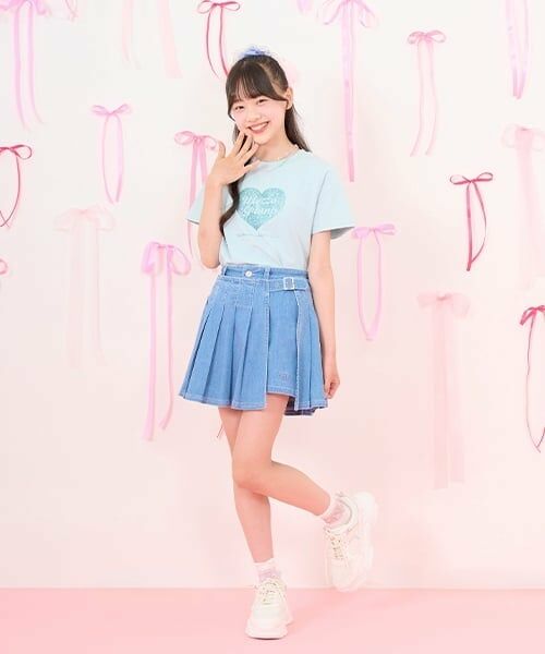 mezzo piano junior / メゾピアノジュニア ショート・ハーフ・半端丈パンツ | ラッププリーツショートパンツ（2WAY)（ライト ブルー）