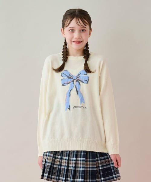 mezzo piano junior / メゾピアノジュニア ニット・セーター | ゆったりリボンニット（オフ ホワイト）
