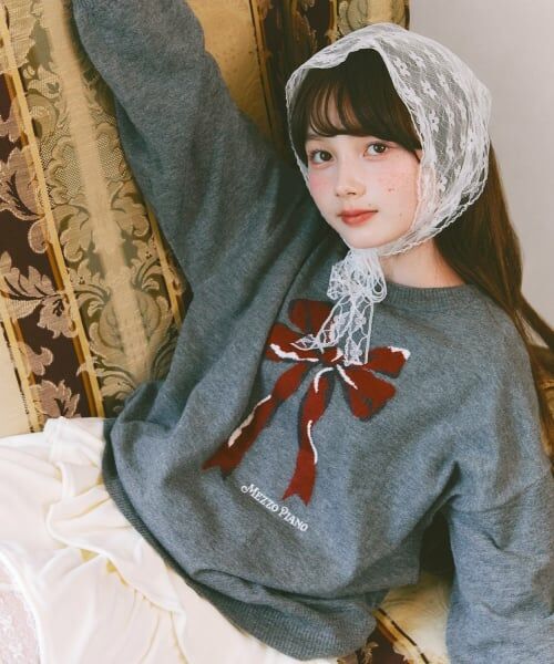 mezzo piano junior / メゾピアノジュニア ニット・セーター | ゆったりリボンニット（グレー）
