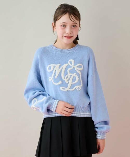 mezzo piano junior / メゾピアノジュニア ニット・セーター | ロゴさがら刺しゅうニット（ライト ブルー）