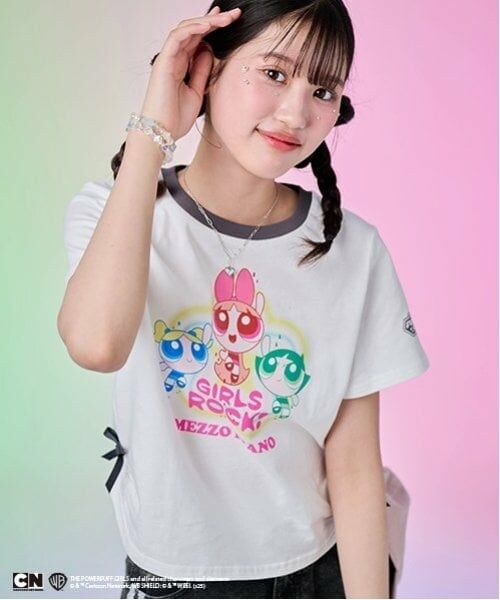 mezzo piano junior / メゾピアノジュニア Tシャツ | 【The Powerpuff Girls】　リンガーTシャツ（オフ ホワイト）