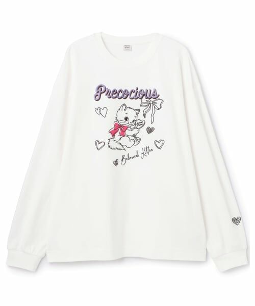 mezzo piano junior / メゾピアノジュニア Tシャツ | Kitten＆Ribbon 長袖Tシャツ（オフ ホワイト）