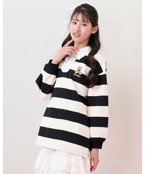 mezzo piano junior / メゾピアノジュニア Tシャツ | ラガーシャツ（黒）