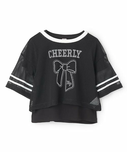 mezzo piano junior / メゾピアノジュニア Tシャツ | リボンメッシュTシャツセット（黒）