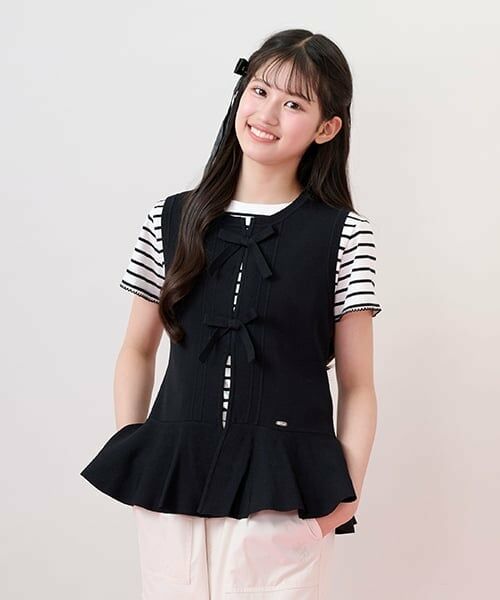 mezzo piano junior / メゾピアノジュニア Tシャツ | 薄手ニットベスト＆Tシャツセット（黒）