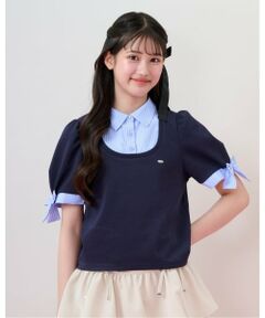 mezzo piano junior / メゾピアノジュニア Tシャツ | 袖リボン布帛ドッキングTシャツ