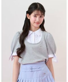 mezzo piano junior / メゾピアノジュニア Tシャツ | 袖リボン布帛ドッキングTシャツ