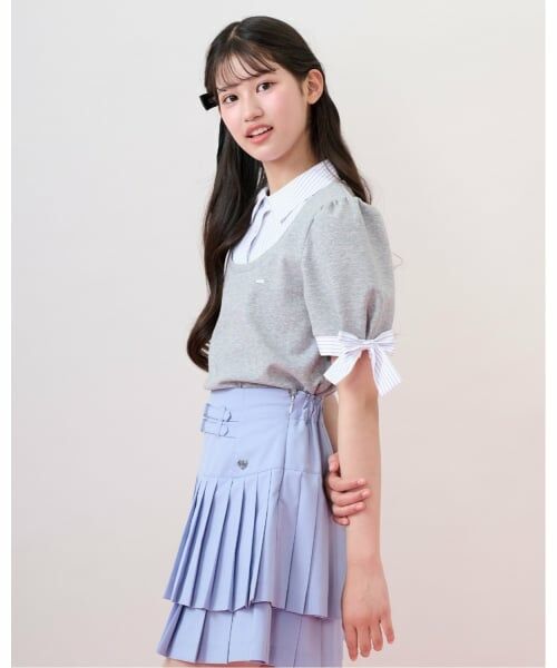 mezzo piano junior / メゾピアノジュニア Tシャツ | 袖リボン布帛ドッキングTシャツ | 詳細1