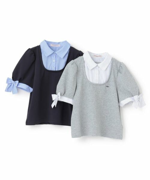 mezzo piano junior / メゾピアノジュニア Tシャツ | 袖リボン布帛ドッキングTシャツ | 詳細12