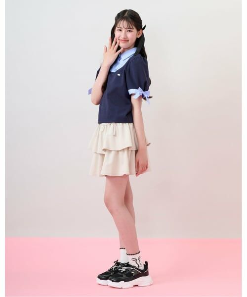 mezzo piano junior / メゾピアノジュニア Tシャツ | 袖リボン布帛ドッキングTシャツ | 詳細3