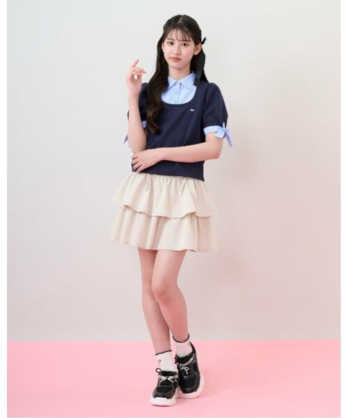 mezzo piano junior / メゾピアノジュニア Tシャツ | 袖リボン布帛ドッキングTシャツ | 詳細4