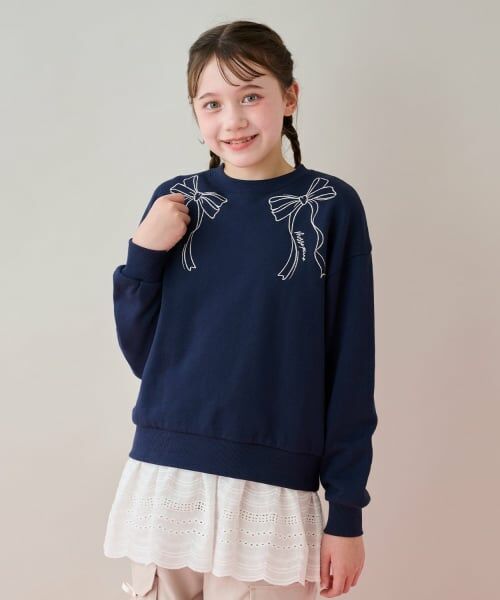 mezzo piano junior / メゾピアノジュニア スウェット | レースレイヤードトレーナー（紺）