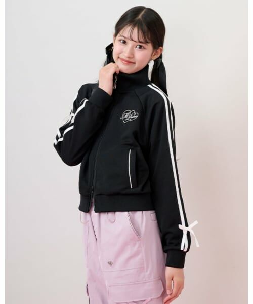 mezzo piano junior / メゾピアノジュニア ブルゾン | 袖リボン配色トラックジャケット（黒）