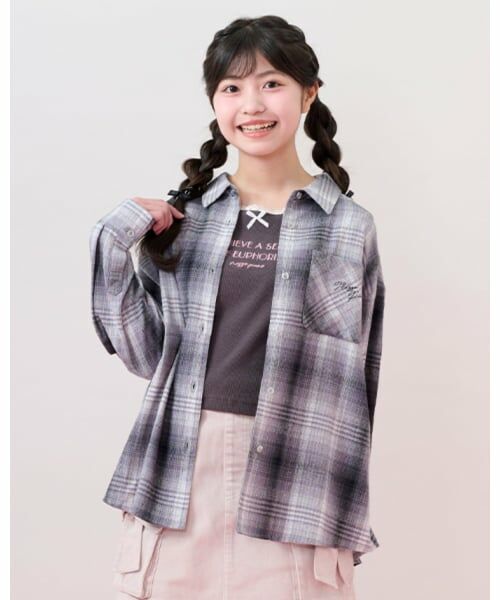 mezzo piano junior / メゾピアノジュニア シャツ・ブラウス | シャツ＆レースつきTシャツセット（グレー）
