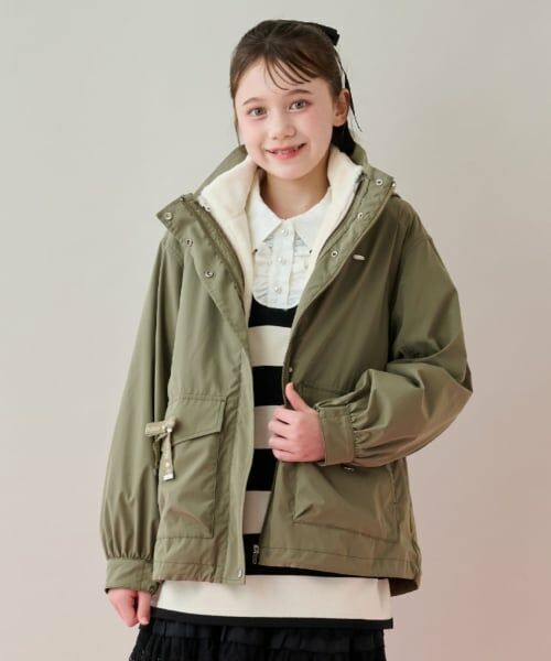 mezzo piano junior / メゾピアノジュニア ブルゾン | 【撥水】ロゴリボン3WAYマウンテンパーカ（カーキ）